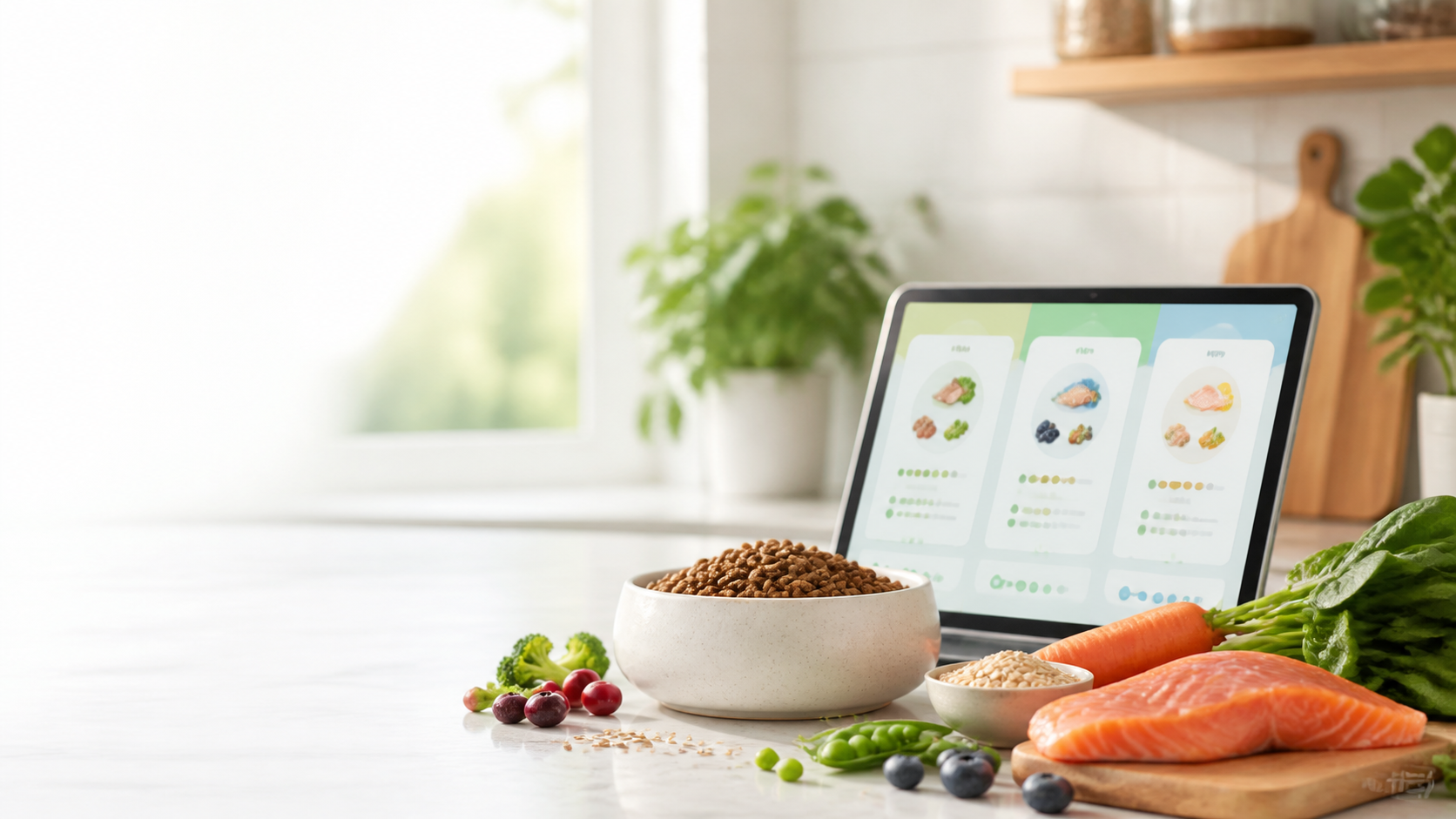 Dog food bowl and AI product comparison interface